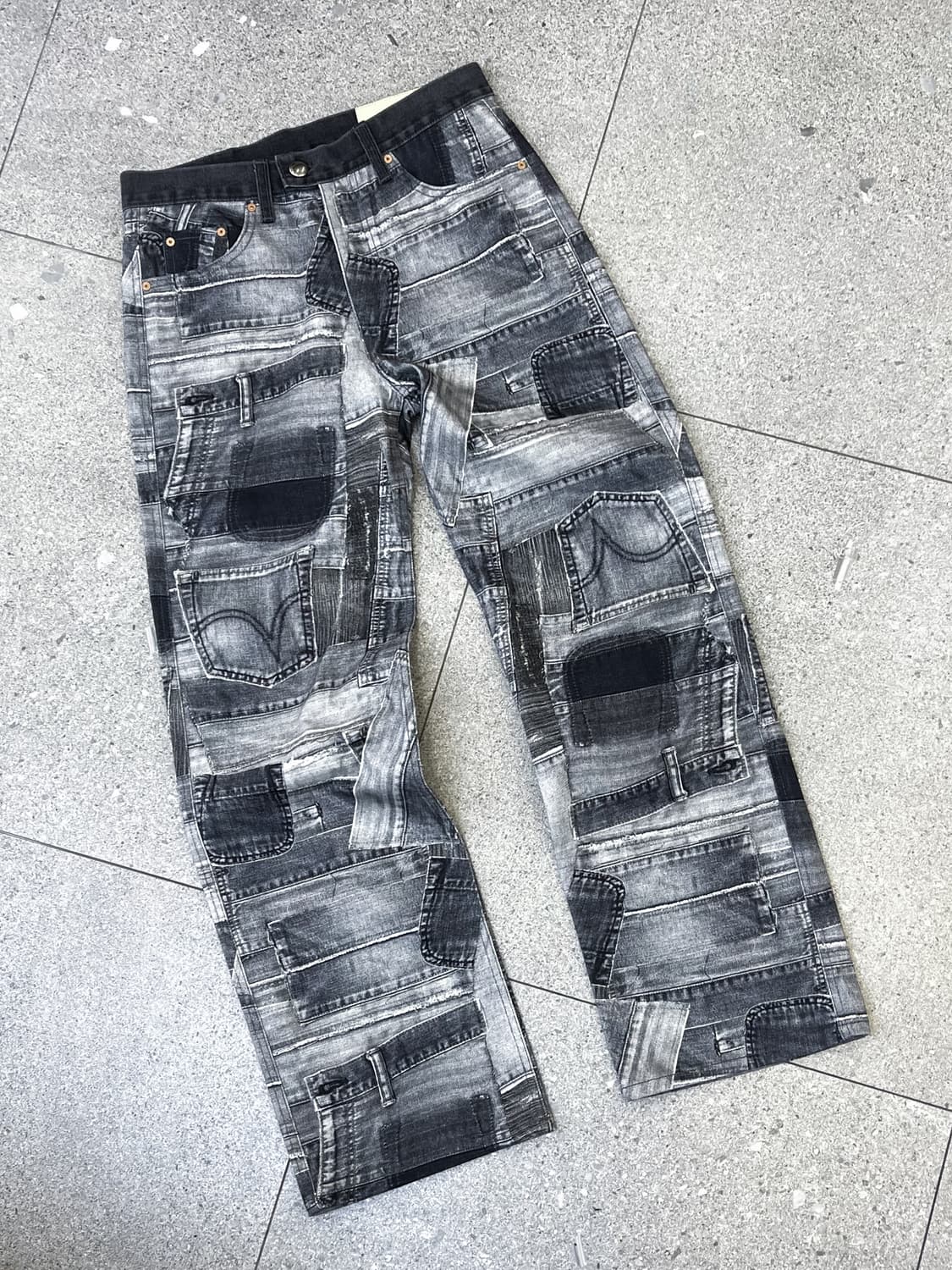 앤더슨벨 BRNO 패치워크 프린티드 와이드 진스 상품이미지1