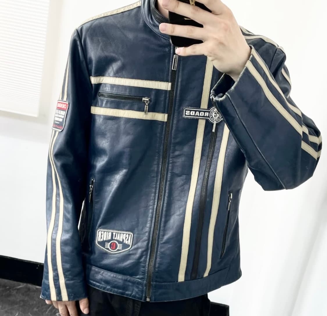 쉐비뇽 90s 버팔로 래더 레이싱 바이커 자켓 상품이미지2