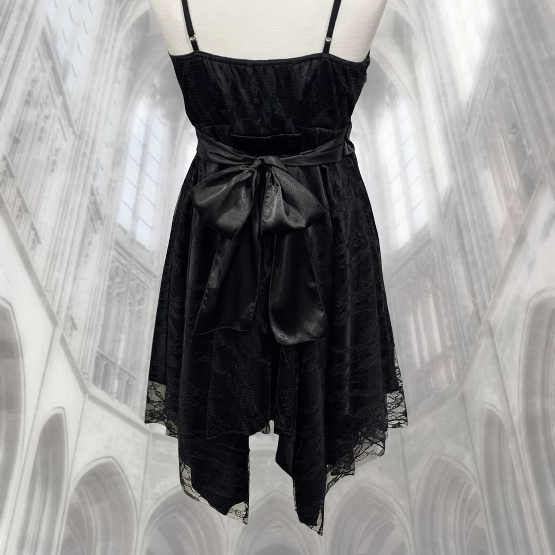 블랙 레이스 리본 슬립 미니 원피스 갸루 고딕 상품이미지5