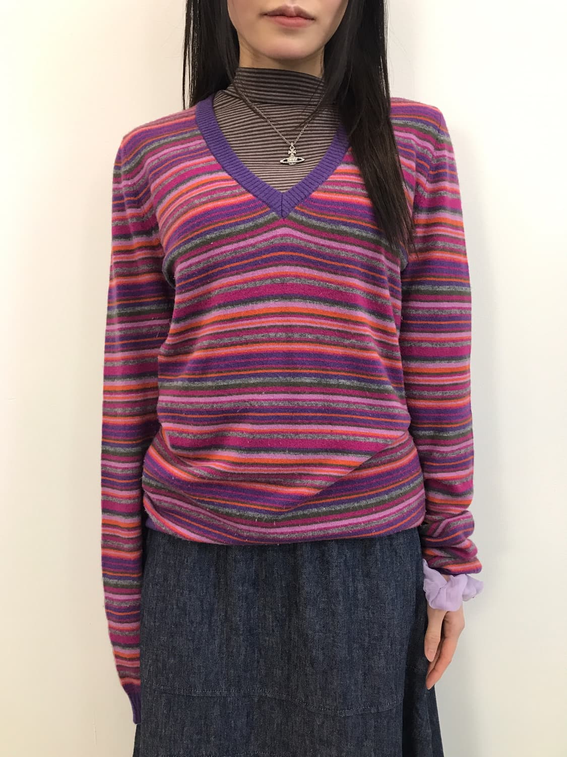 Benetton Multi-Stripe V-Neck Knit  상품이미지3