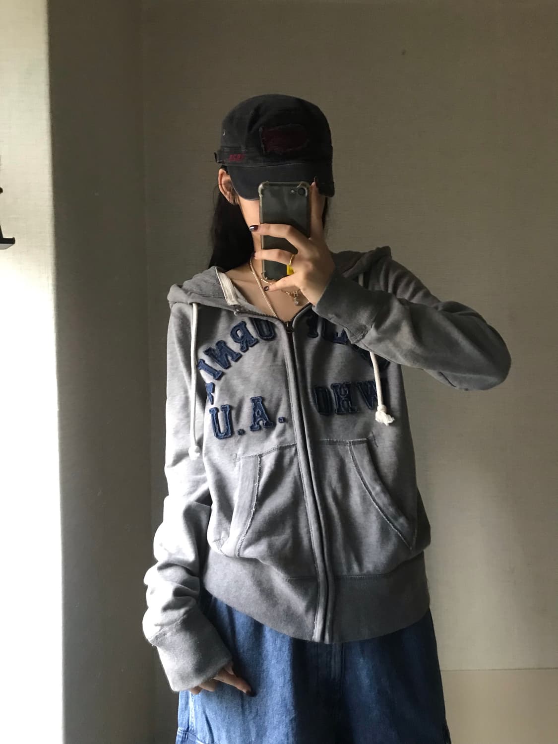 후아유 그레이 네이비 후드집업 상품이미지4