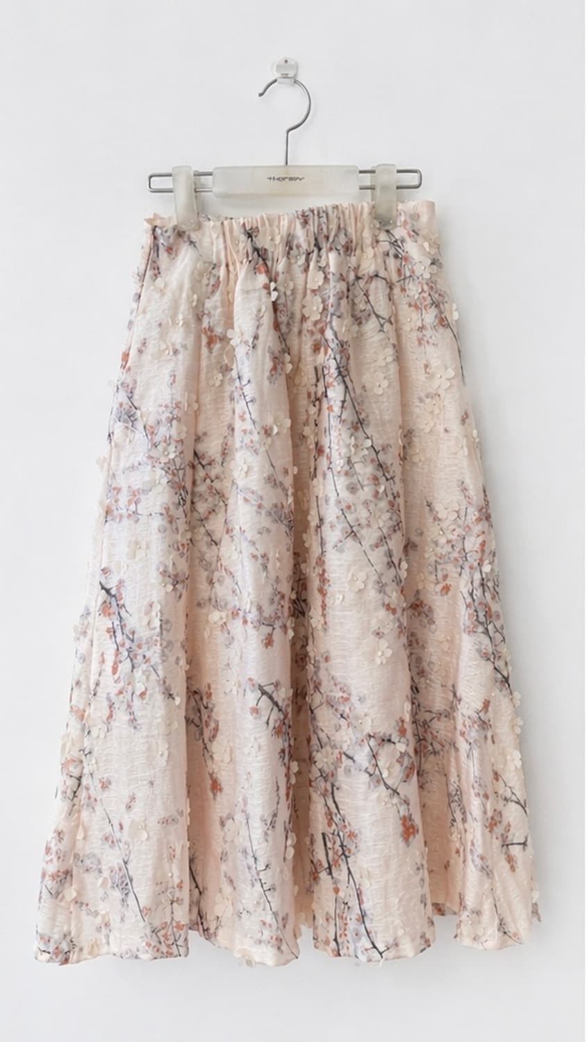 빈티지 핸드메이드 플라워 자수 매화 벚꽃 동양풍 쉬폰 롱 스커트 상품이미지1