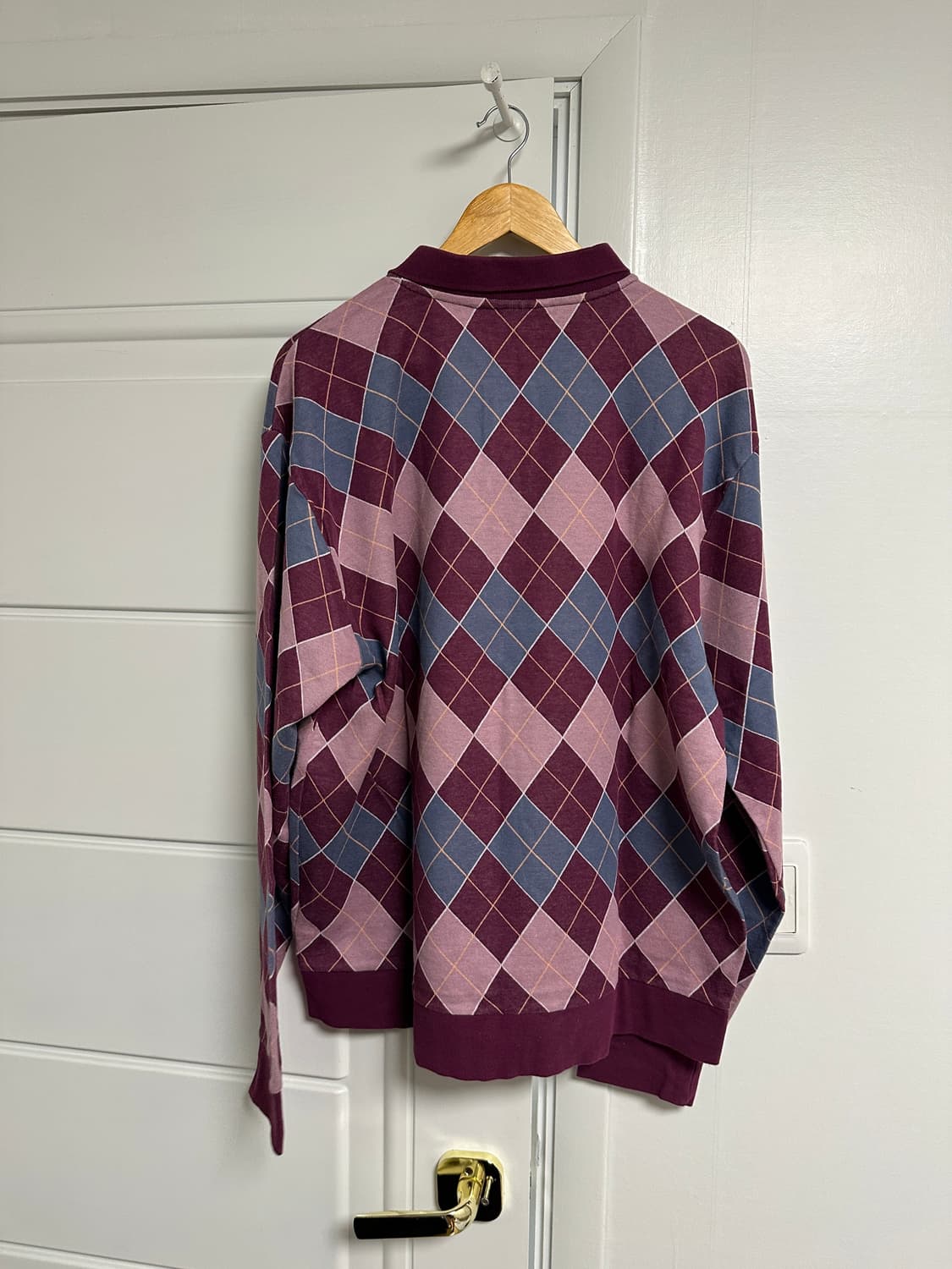 오베이 아가일 자카드 롱슬리브 폴로 티셔츠 퍼플 상품이미지3