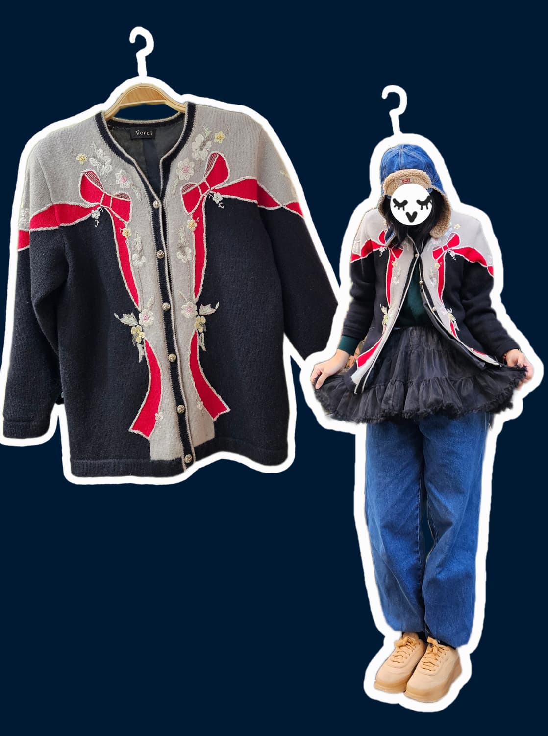 Verdi 유럽 리본 자수 울 가디건 상품이미지1