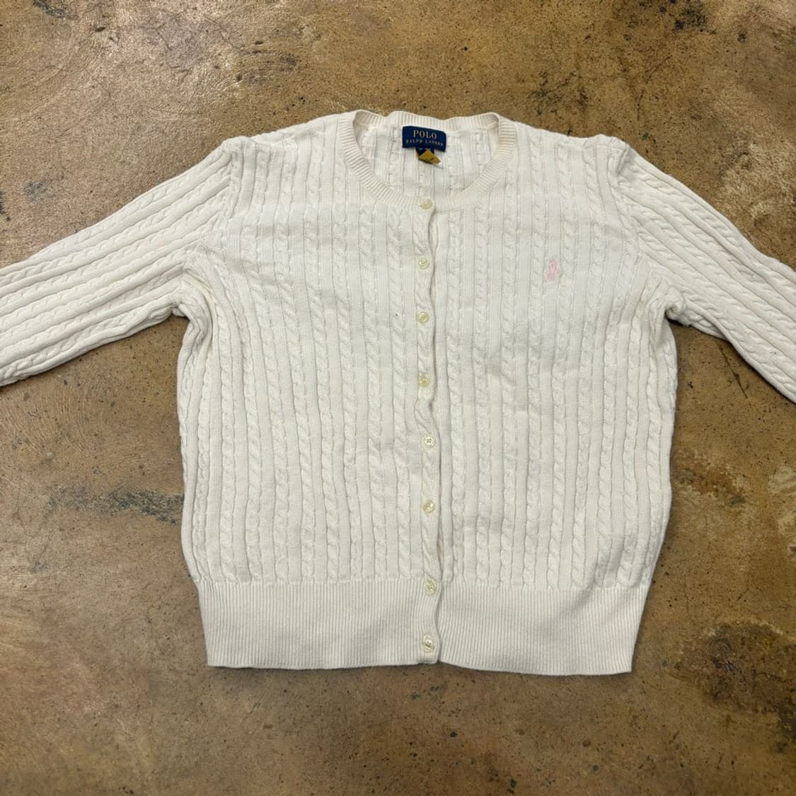 폴로 랄프로렌 흰핑 화이트 딸기우유 로고 꽈배기 니트 가디건  상품이미지3