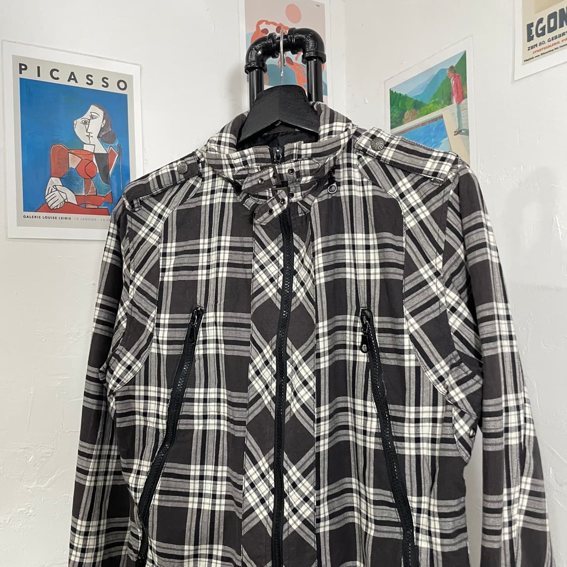 멀티포켓 하이넥 체크 워크 자켓 상품이미지5