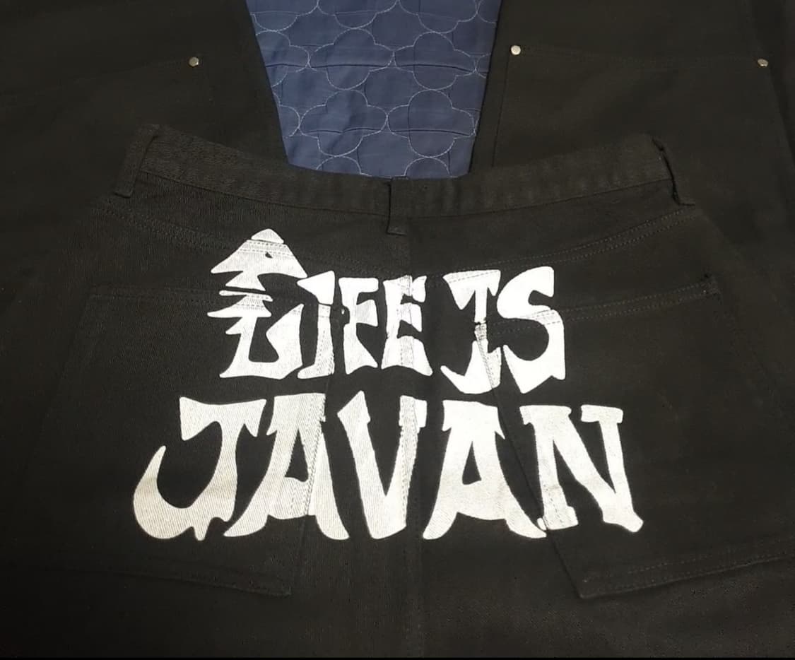 (협업제품) 이자반x유프 더블니 백프린팅 코튼 워크팬츠 블랙 (M) 상품이미지4