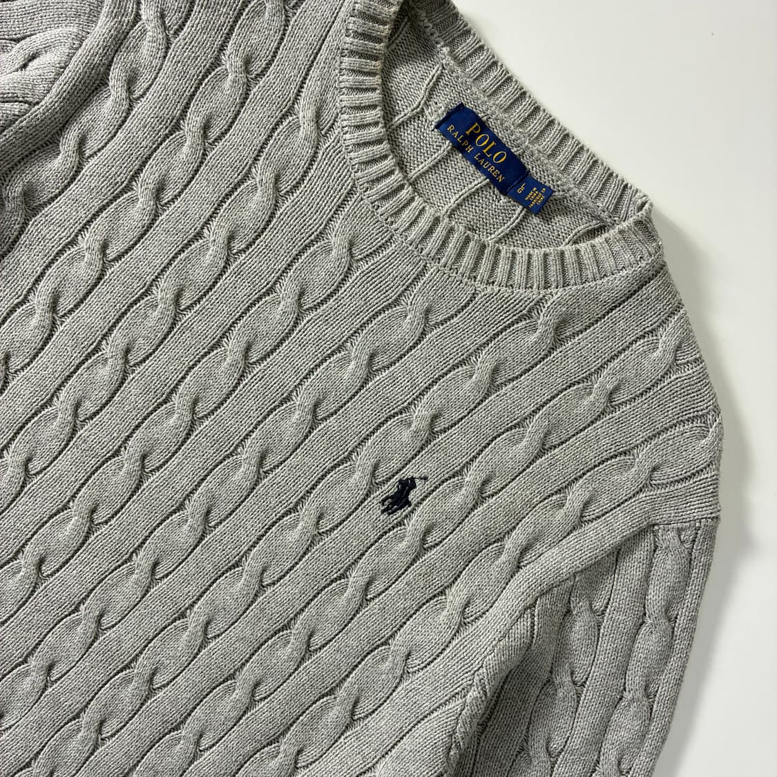 Polo  폴로 랄프로렌 자수 코튼 그레이 꽈배기 니트   상품이미지3