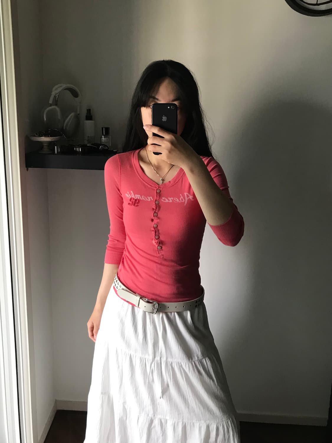 아베크롬비 중앙 프린팅 핑크 7부 긴팔티 상품이미지1