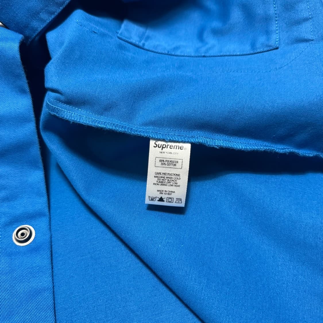 슈프림(SUPREME) 19ss 블루 스몰박스 로고 스냅 프론트 자켓 상품이미지5