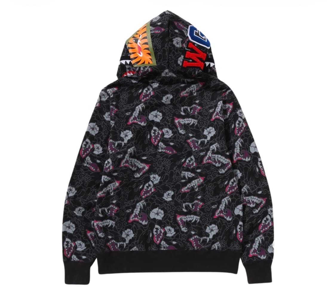 베이프 재패니즈 타투 카모 샤크 Fz 후드집업 블랙 상품이미지2