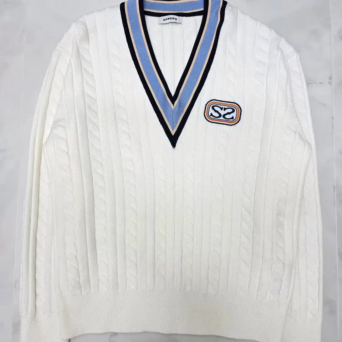 SANDRO 산드로 V넥 케이블 니트 55~66 상품이미지4