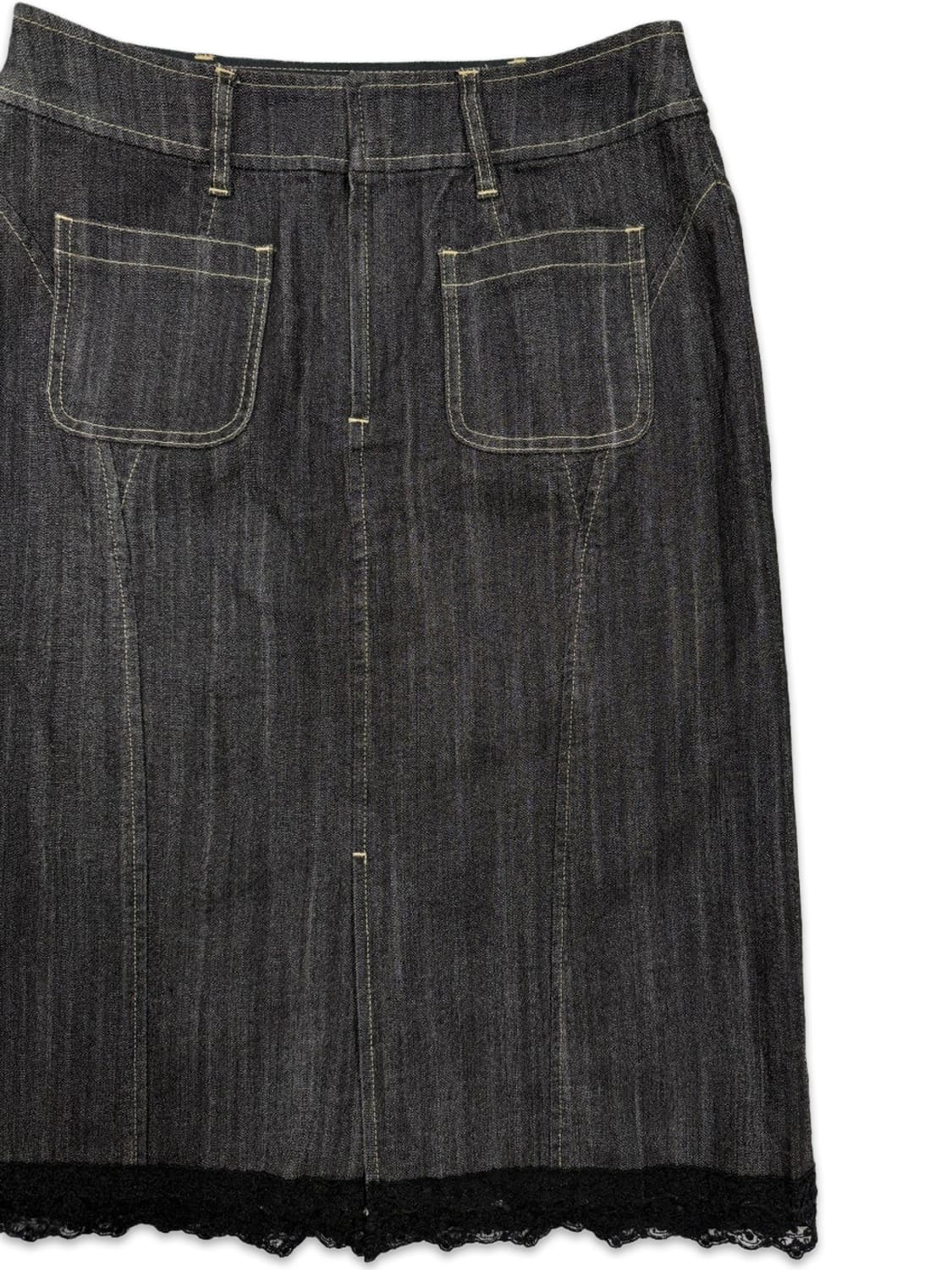 빈티지 CORDIER 블랙 데님 라인 레이스 미디 스커트 상품이미지2