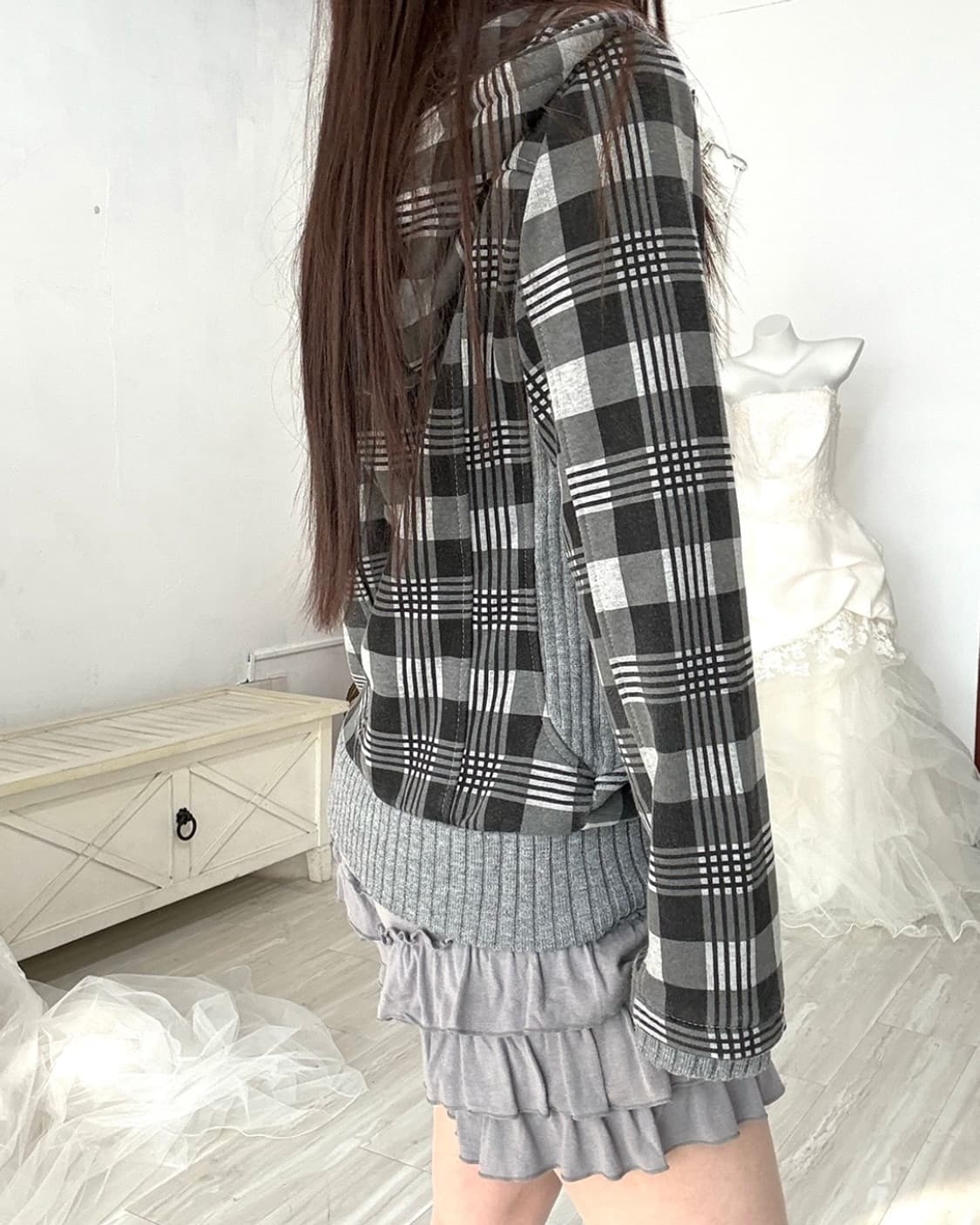 Y2k Gray check zip-up 상품이미지9