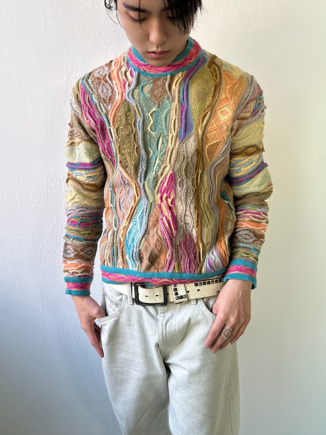 림노스 멀티 컬러 케이블 스웨터 상품이미지1