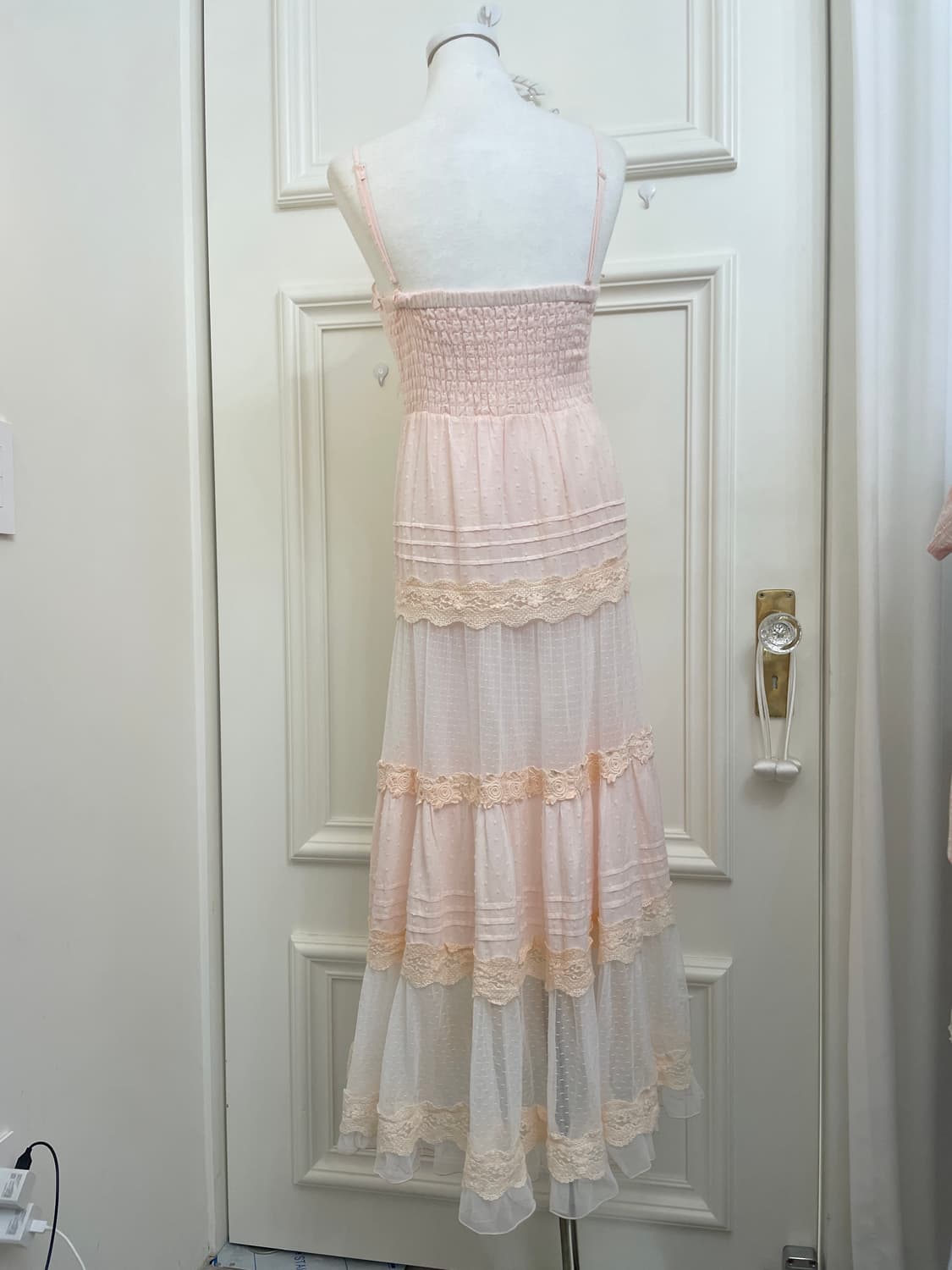 coral dot lace belt point cotton long op 상품이미지3