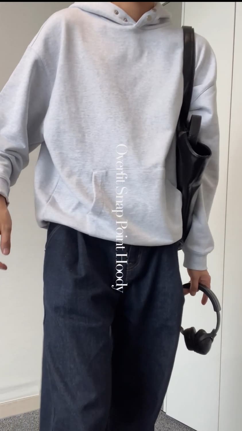 [ 새상품 택포 ] 인사일런스 스냅 후드티 M 멜란지 그레이 데릭 상품이미지5