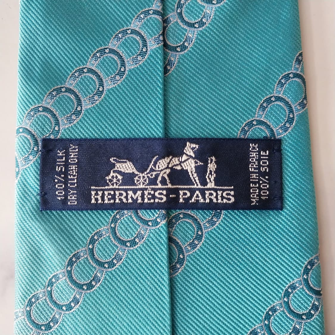 에르메스 실크 스카이블루 말굽 패턴 넥타이 9.1cm A+등급 K1709 상품이미지10