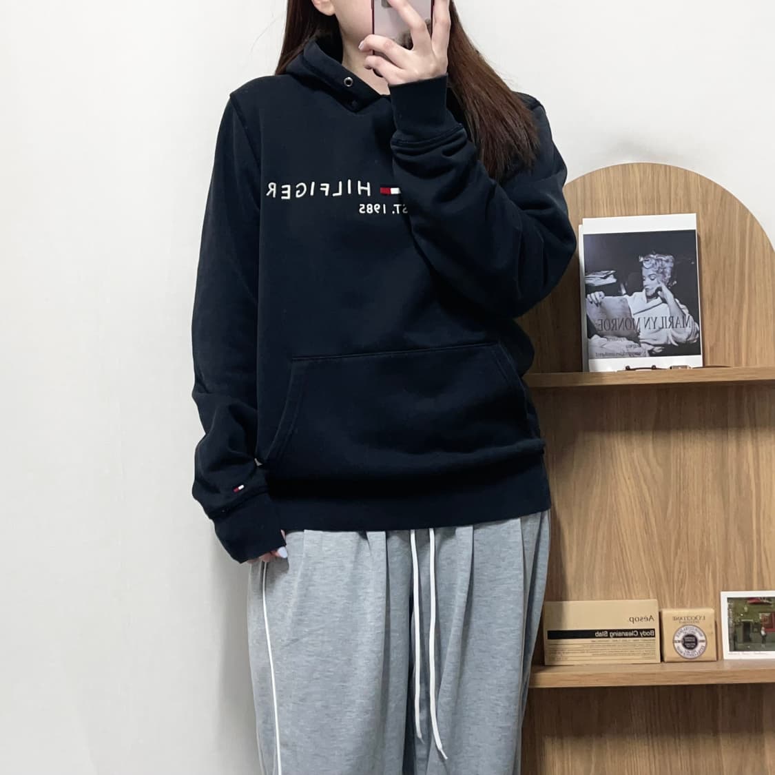 [정품] 타미 블랙 빅로고 기모 후드티 [ M ] 상품이미지2