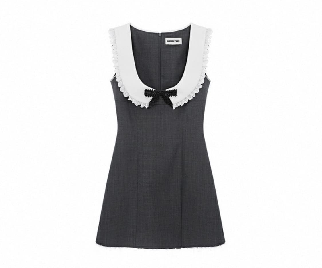 슈슈통 보우 디테일 그레이 라운드넥 드레스 상품이미지1