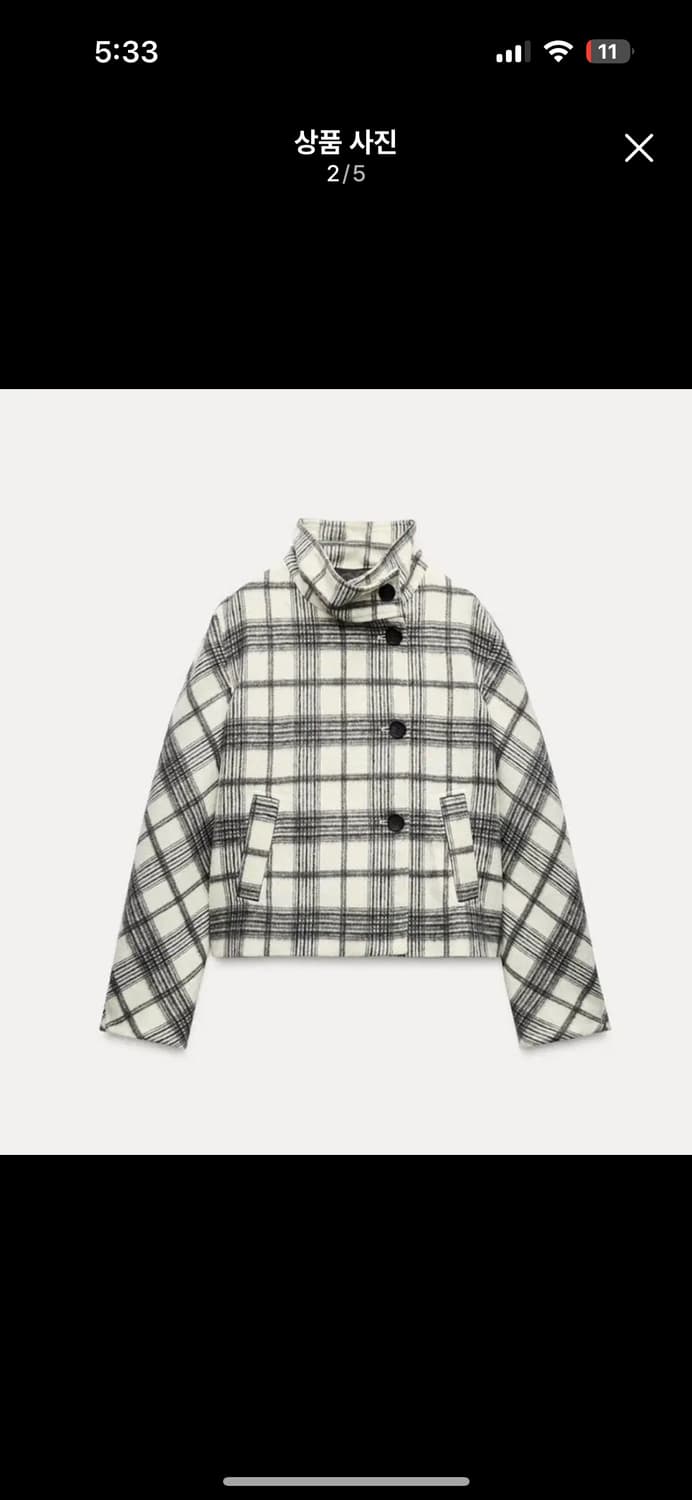 (새상품) 자라 ZARA 체크 하이넥 코트 상품이미지2