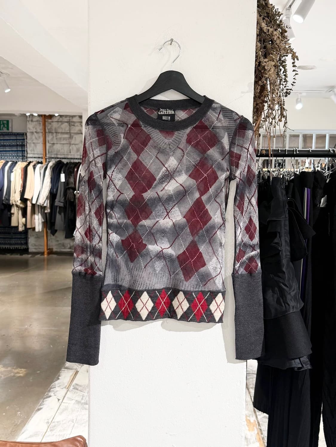 장 폴 고티에 04fw 아가일 스웨터 시스루 메쉬 탑 상품이미지1