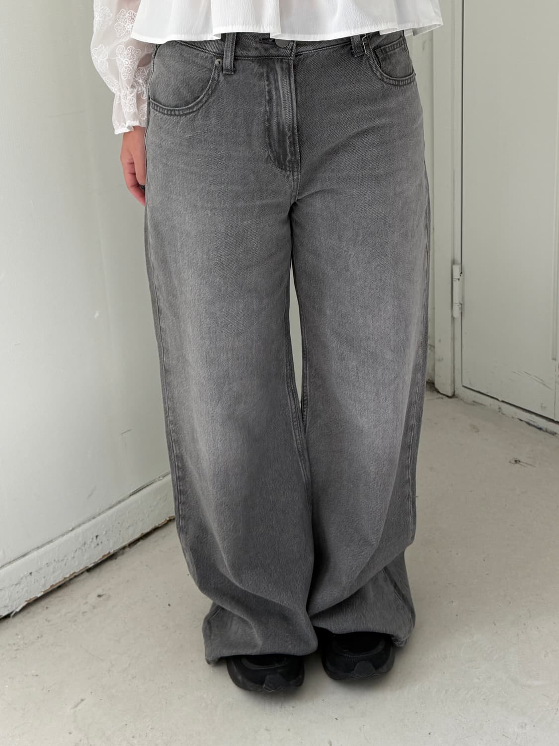 일본빈티지 그레이 데님 와이드팬츠  상품이미지2