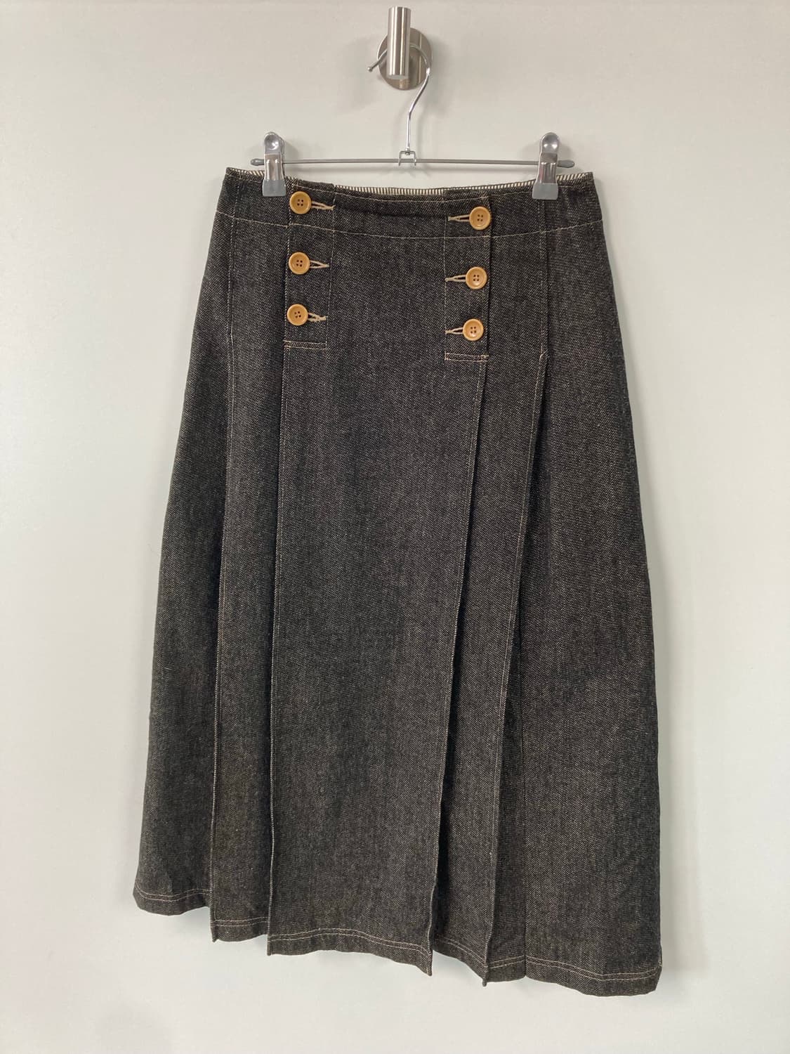 버튼 플리츠 데님 롱스커트 상품이미지3