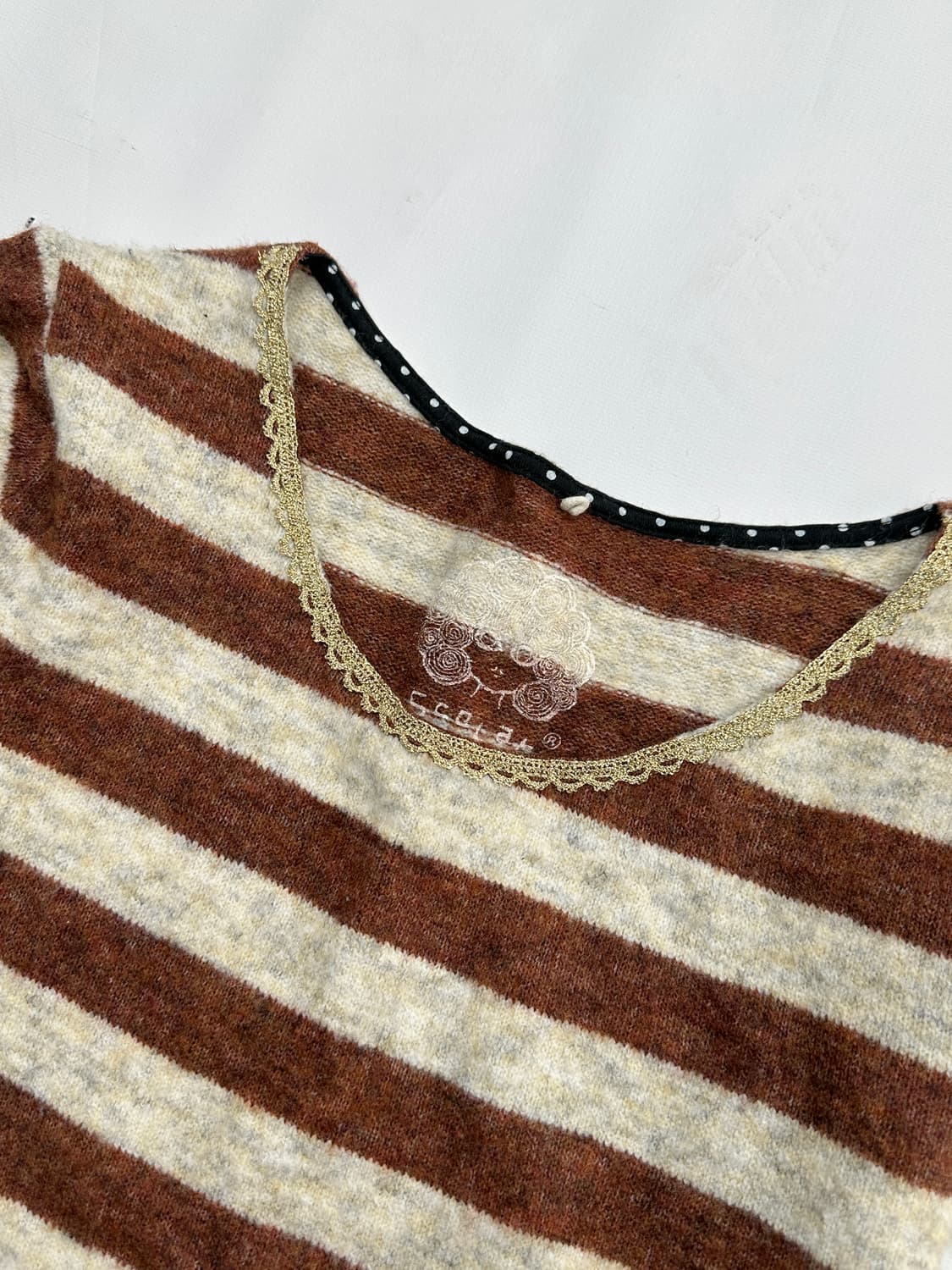 🤎Scolar 모카 단가라 니트 티셔츠🤎 라떼갸루 그런지 모리걸  상품이미지4