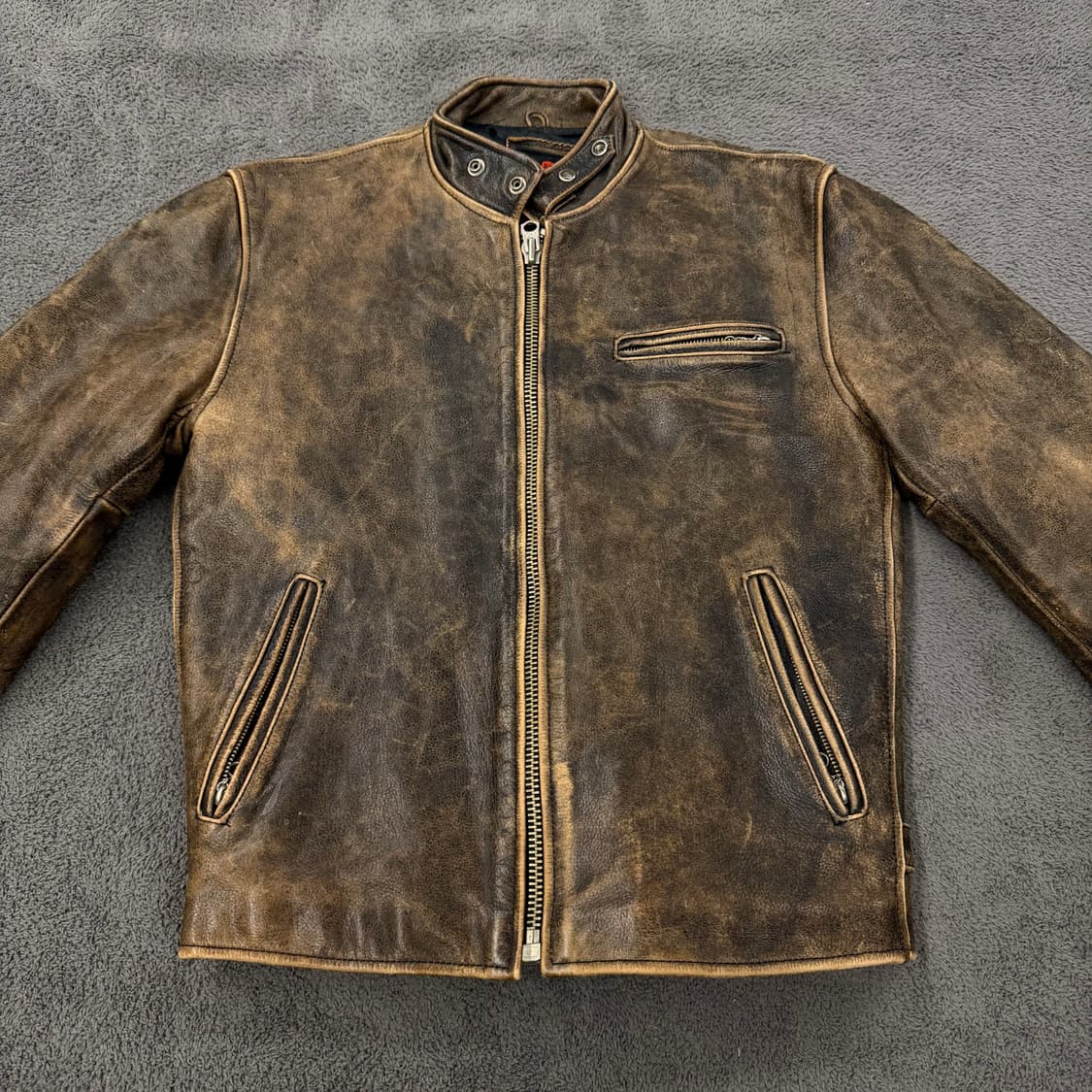 [정품/L] R.B.C 빈티지 워시드 싱글 라이더 소가죽 레더 자켓 상품이미지2