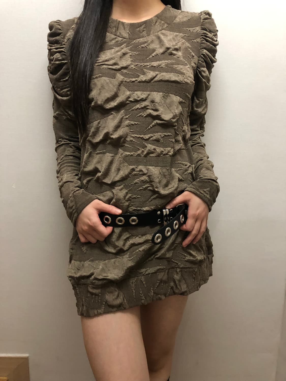 빈티지 카키 텍스쳐 미니 원피스 상품이미지1