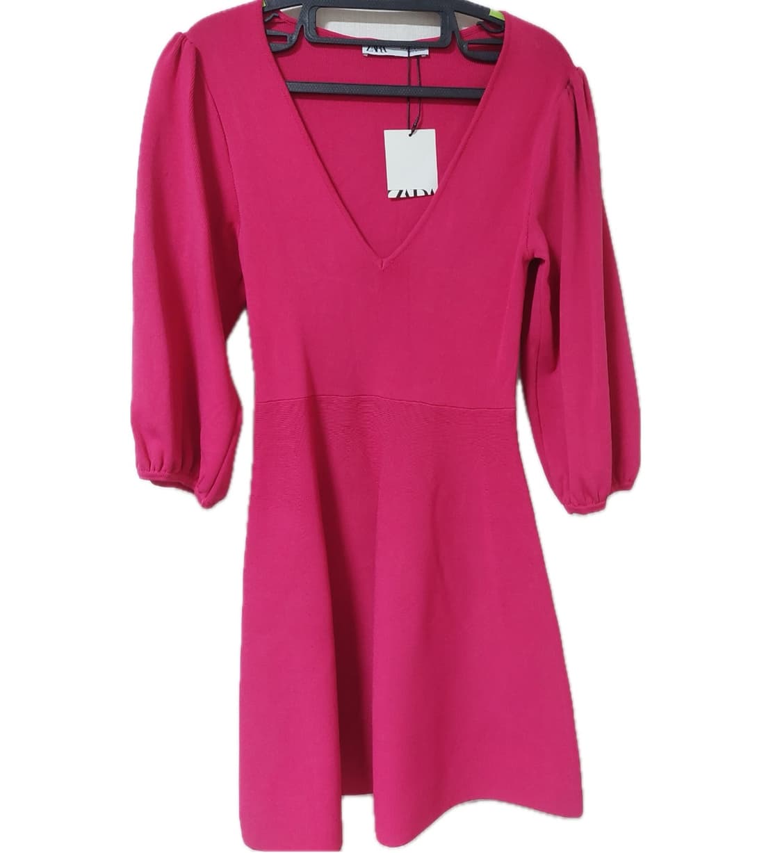 자라 빈티지 핫핑크 브이넥 원피스 상품이미지1