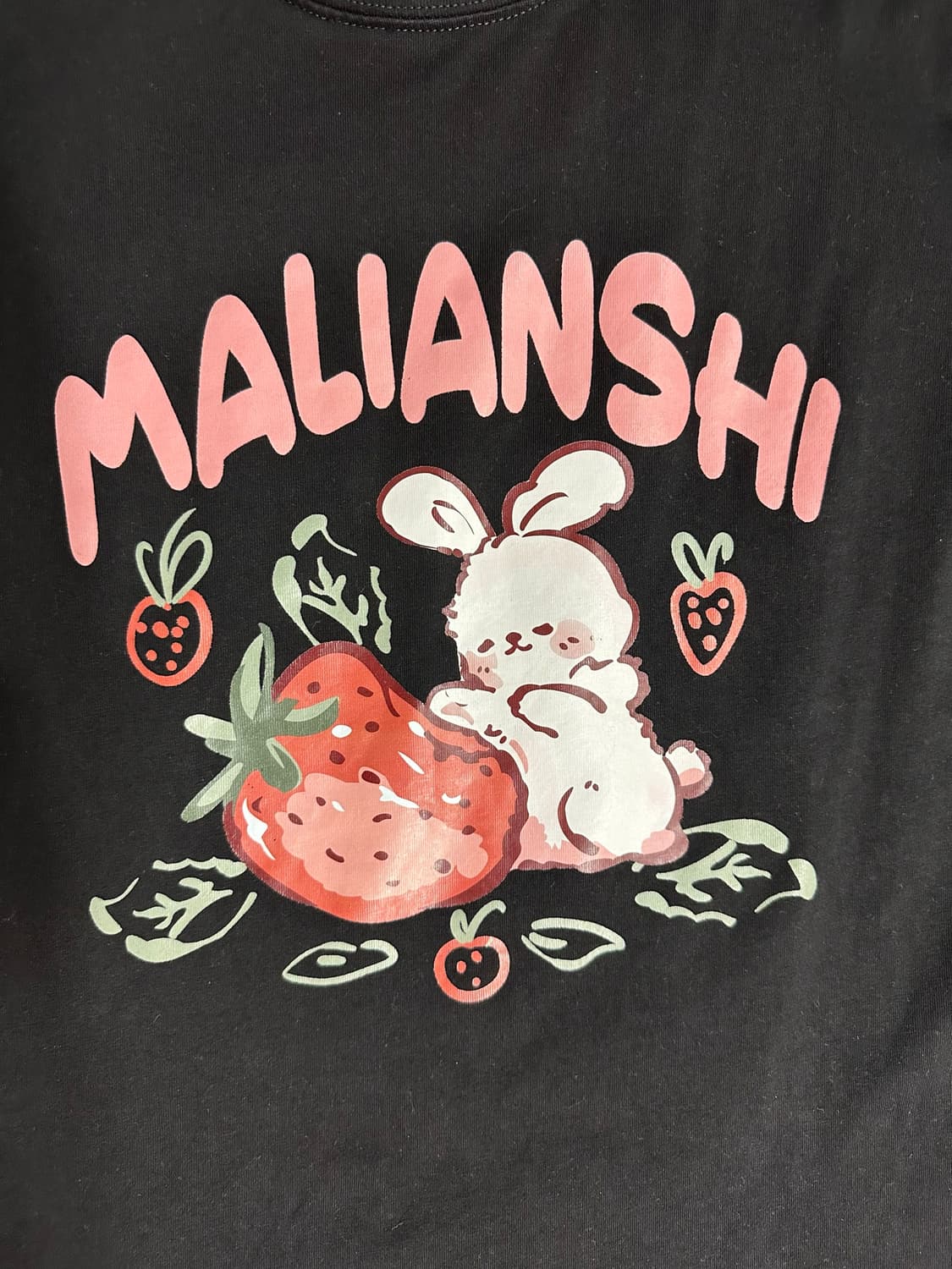 MALIANSHI 말리안시 토끼 딸기 프린팅 반팔 티셔츠 블랙 L 상품이미지3