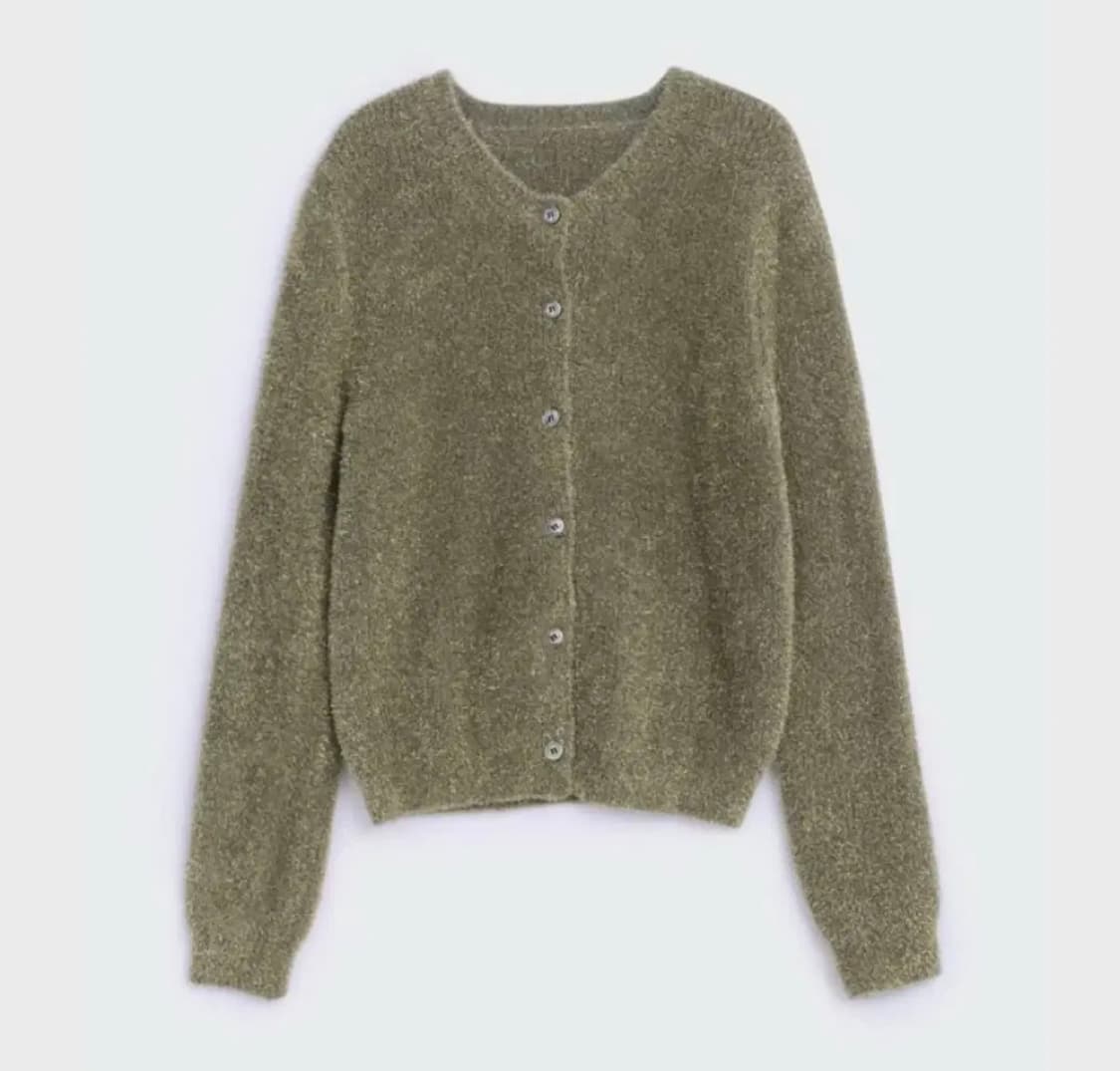 코스모스 틴셀 버튼 가디건 페일그린 상품이미지1