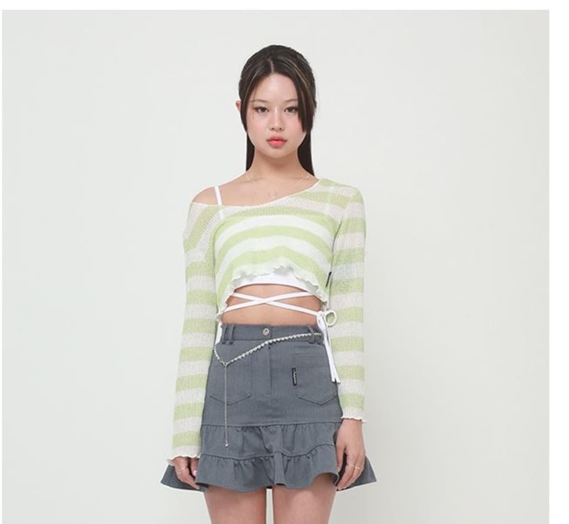 어글리쉐도우 니트 크롭 탑 그린 (y2k 빈티지 긴팔티셔츠 그런지 상품이미지1