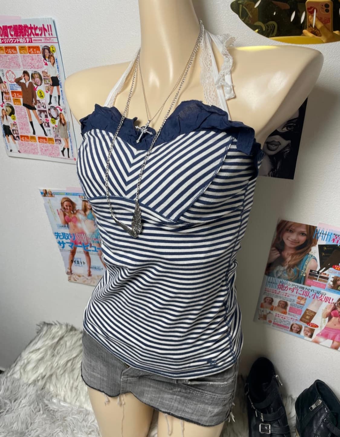 미국 빈티지 아베크롬비 스트라이프 탑 슬리브리스 블라우스 핀터레스트 상품이미지2