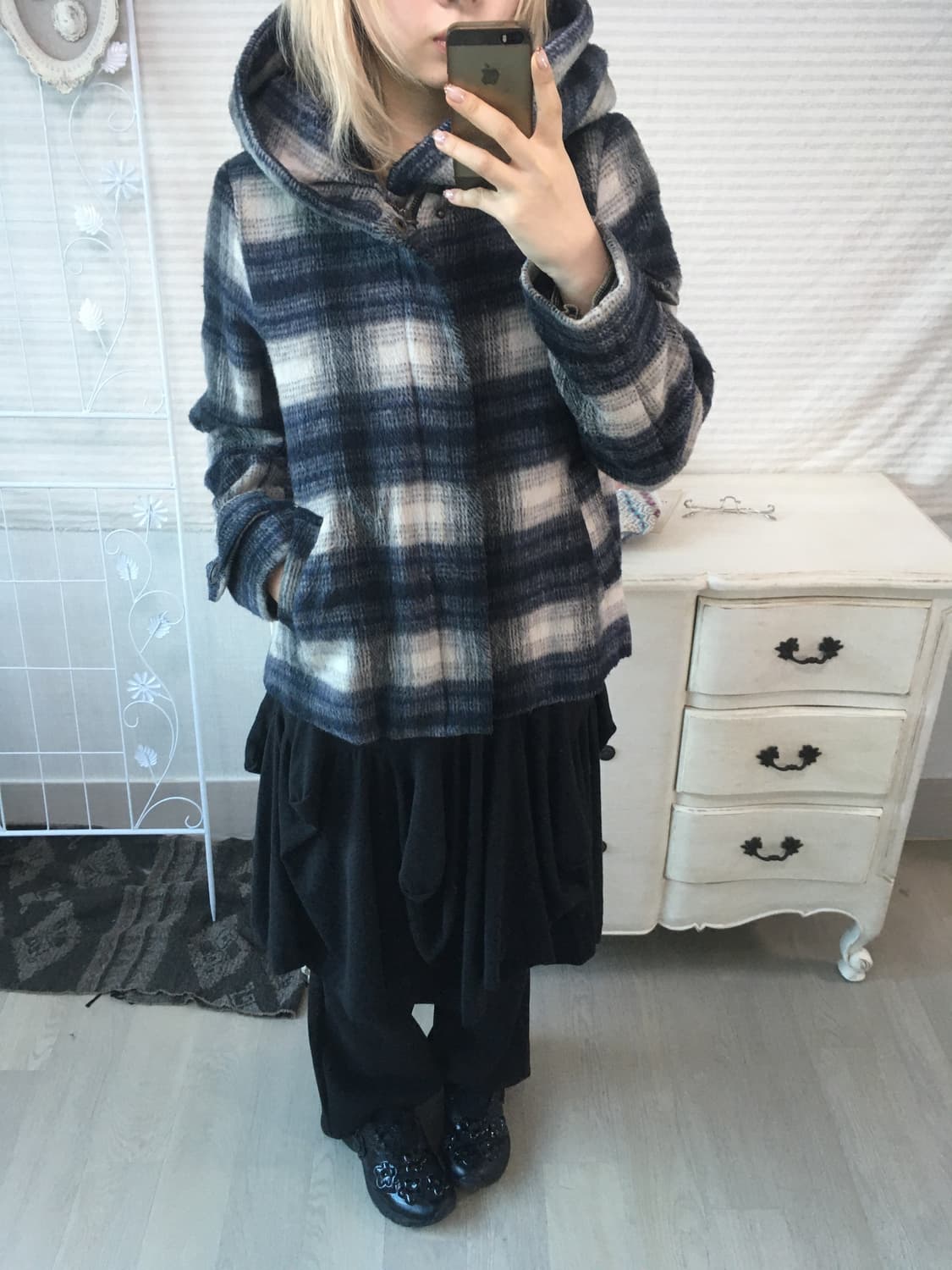 일본빈티지 체크 후드 블루종 겨울 자켓 상품이미지4