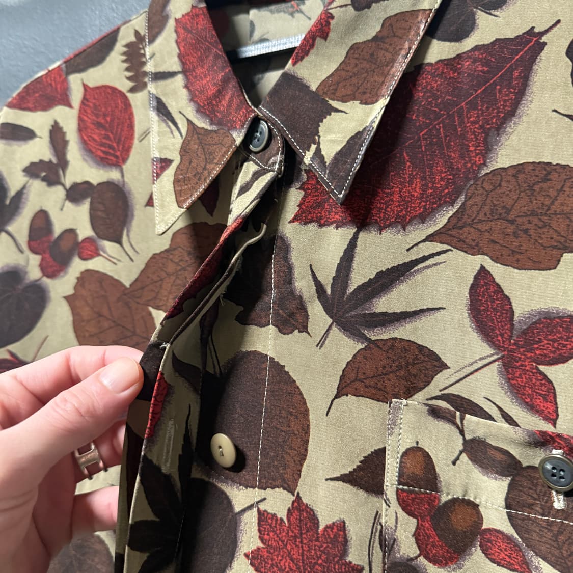 VTG 빈티지 낙엽 리프 자카드 패턴 히든 투포켓 긴팔 셔츠 상품이미지5