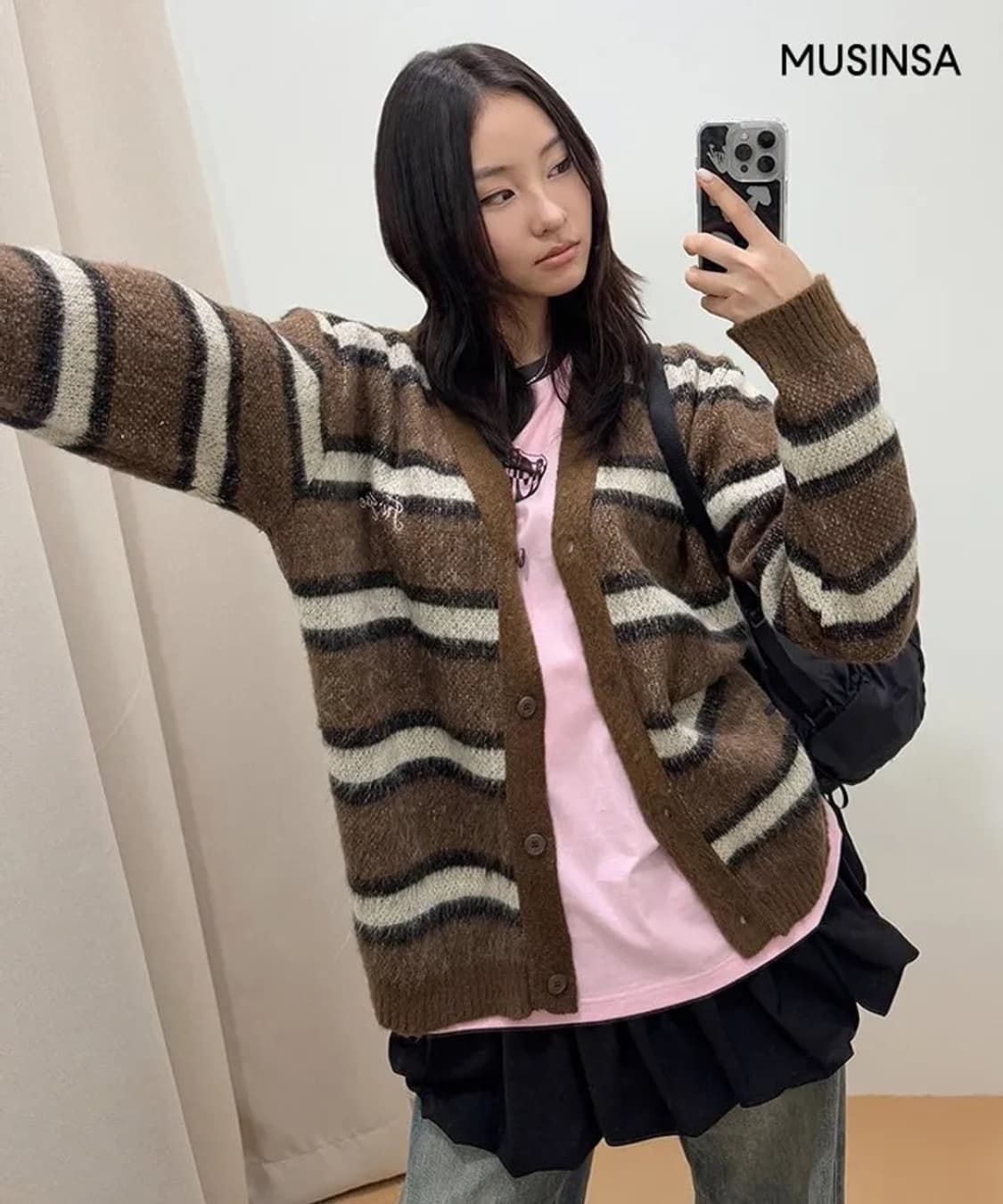 [RRxNAON] 론론 헤어리 스트라이프 가디건 상품이미지2