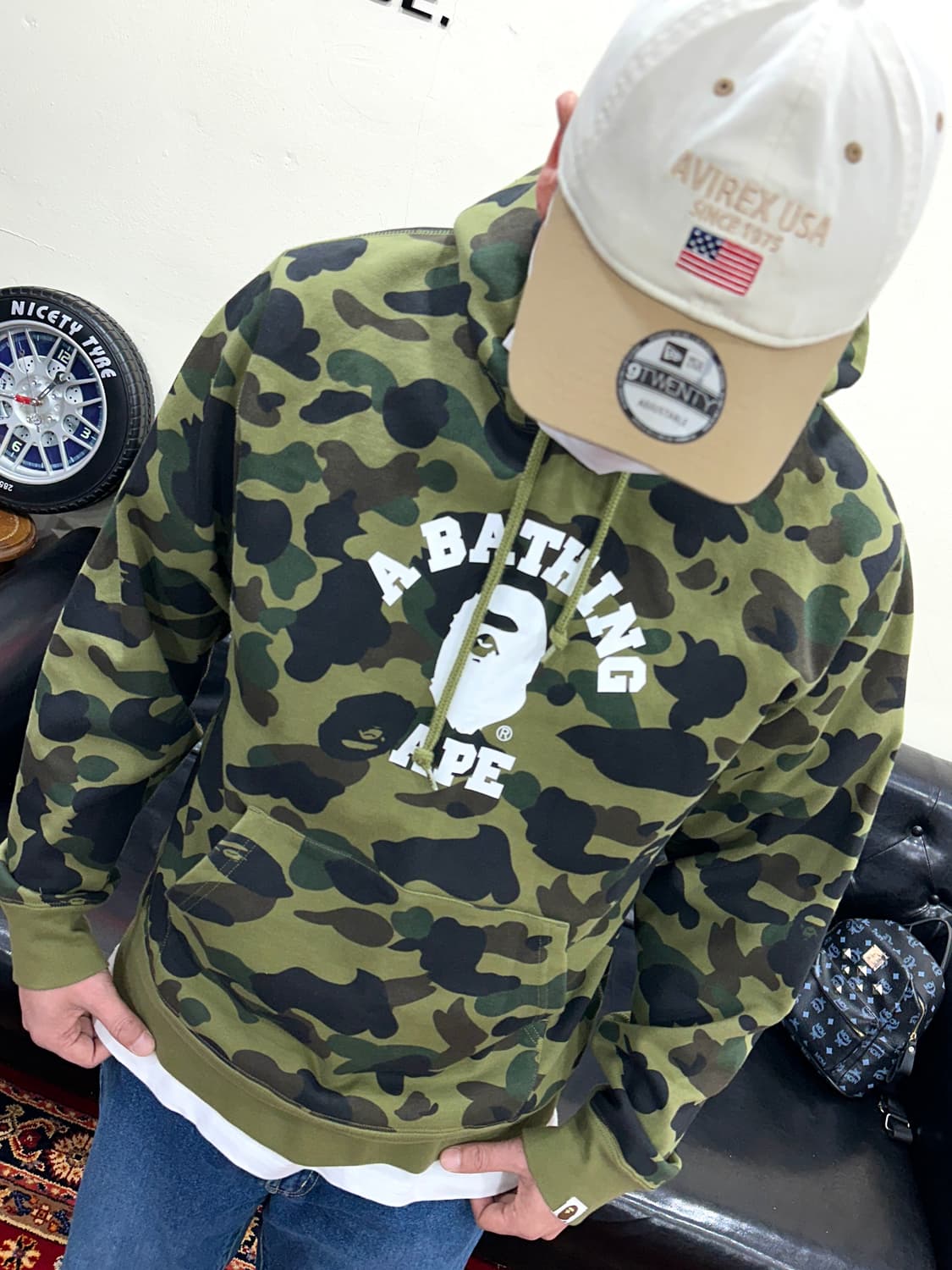 베이프 1st 카모 컬리지 풀오버 후드 아미 그린 XL 상품이미지3