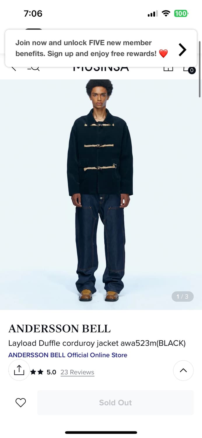 앤더슨벨 레이로드 더플 코듀로이 자켓 블랙 상품이미지7