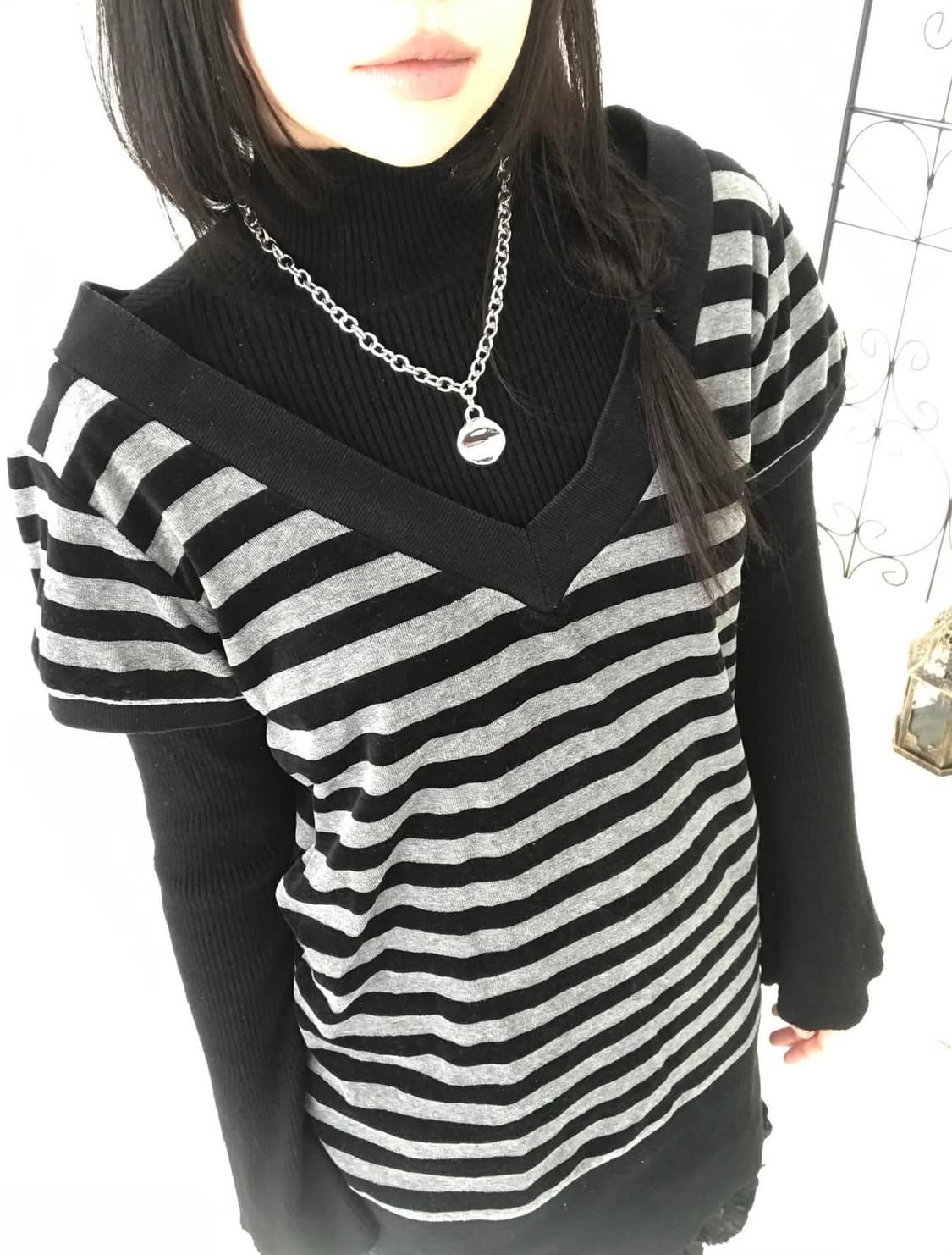 그레이-블랙 스트라이프 니트 원피스 상품이미지3