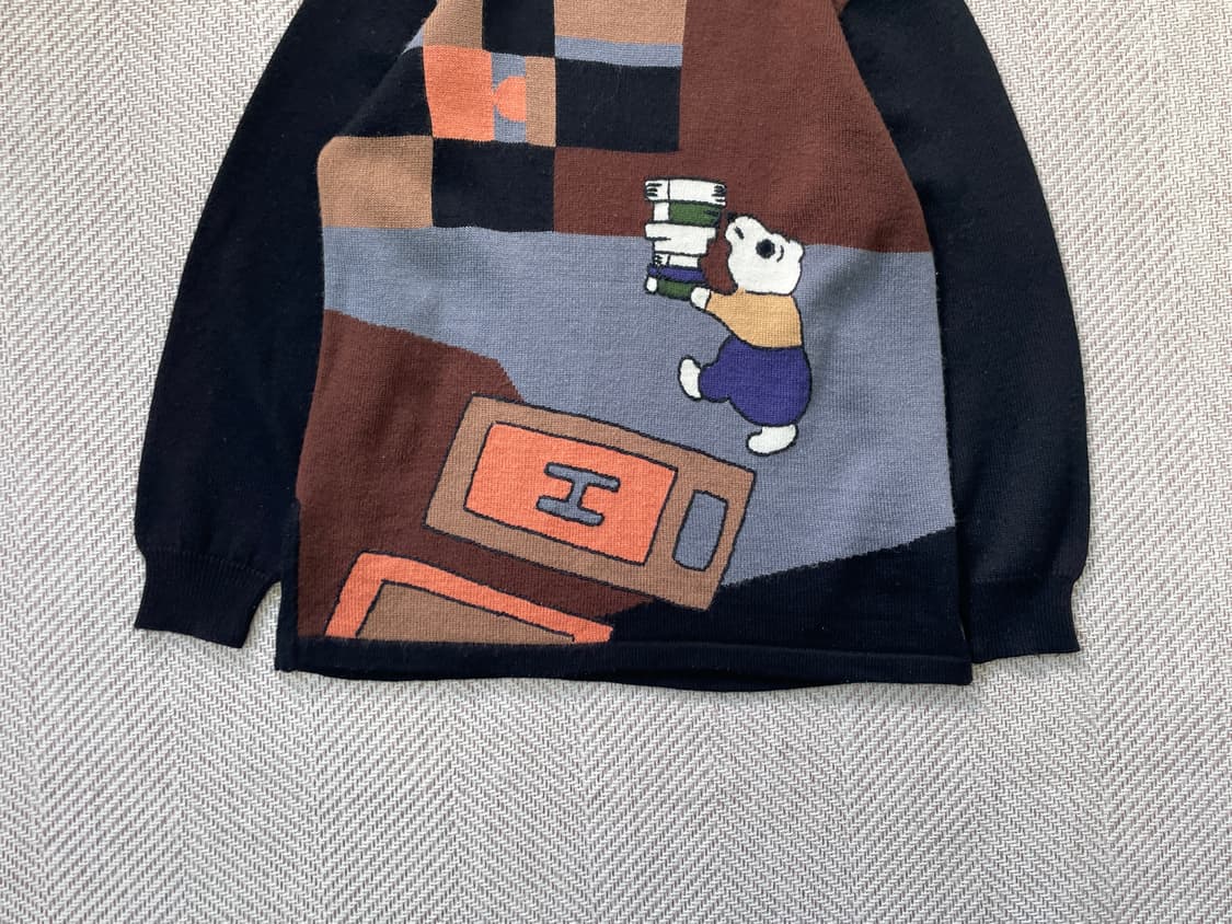 빈티지 아트 베어 북 그래픽 울 니트 J04043 상품이미지2