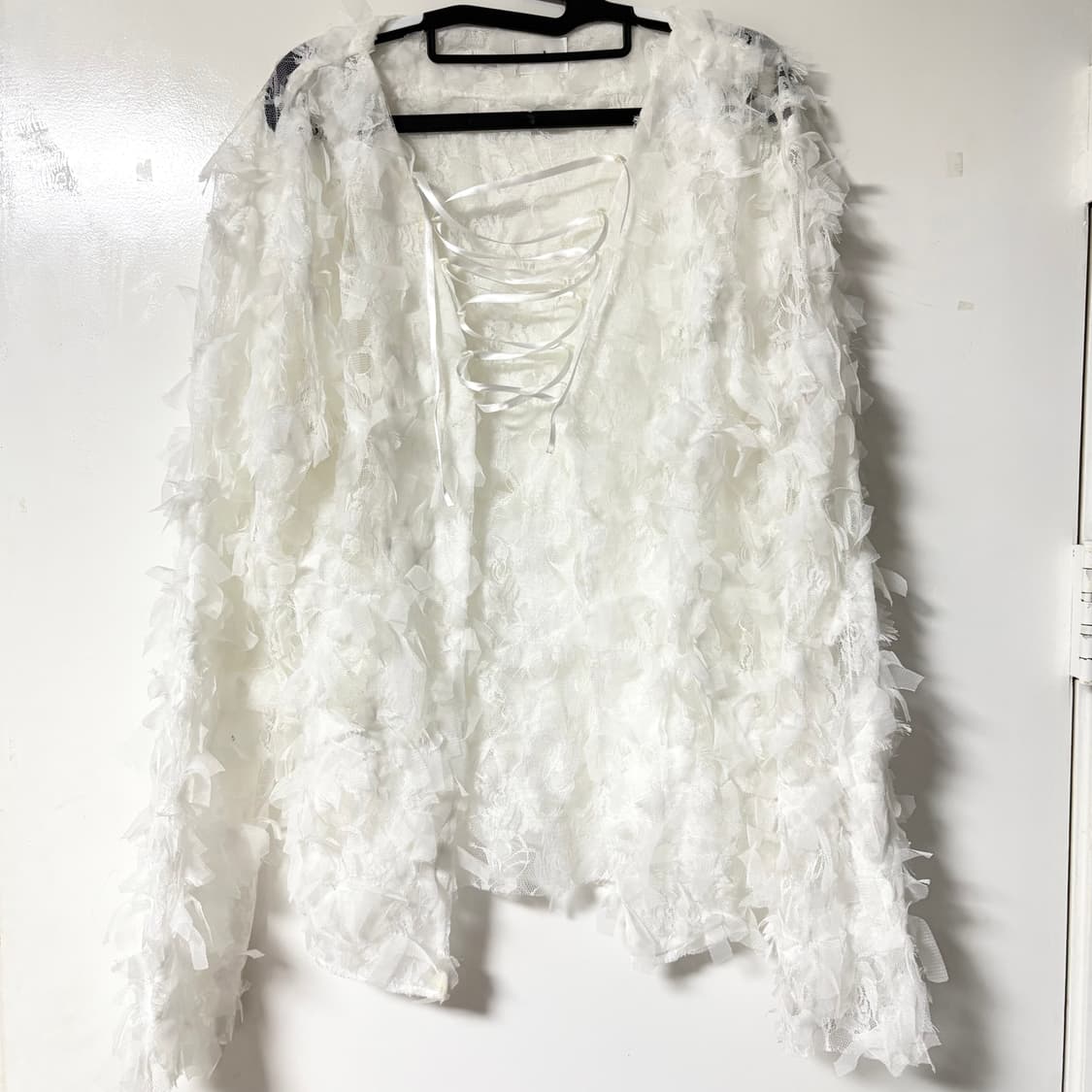 Nache 화이트 레이스업 가디건 상품이미지1