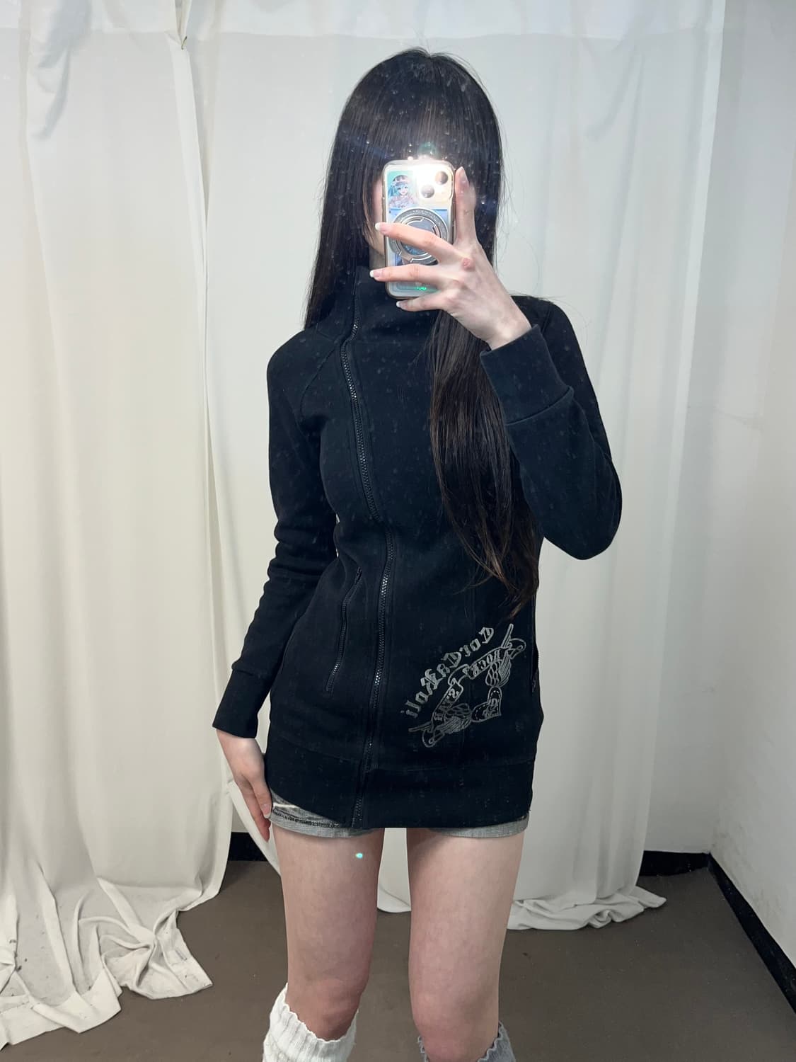 펑크 프린팅 사선 집업 상품이미지1