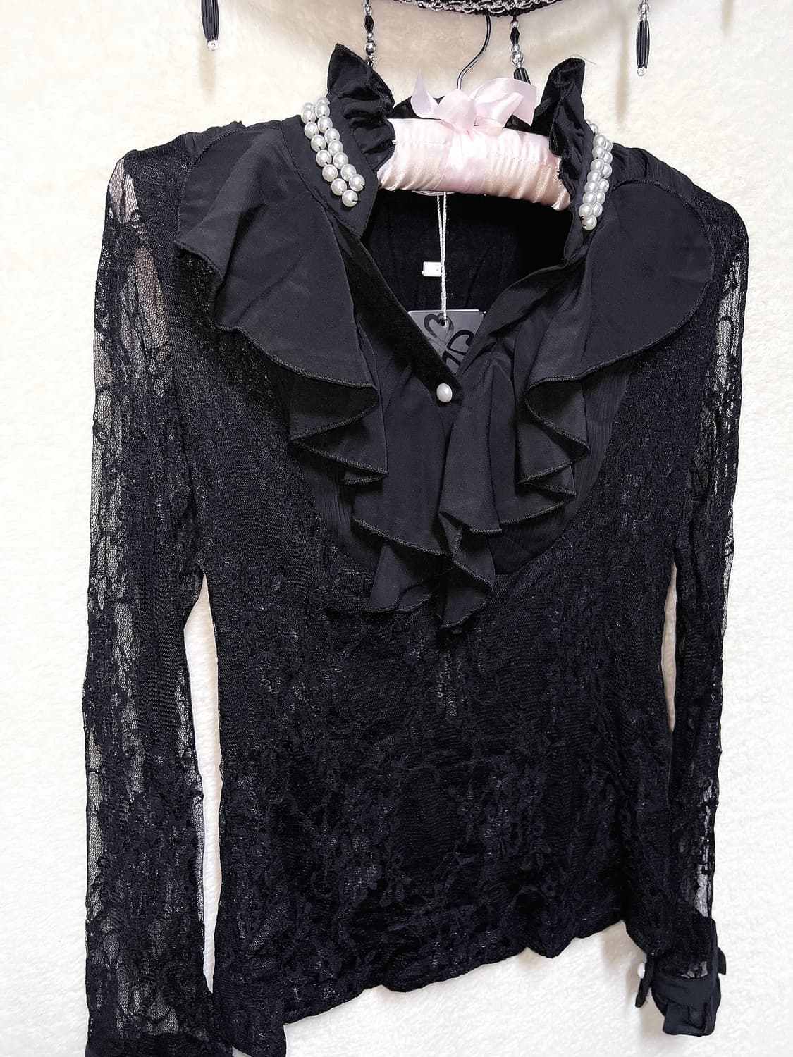 로맨틱고딕 고스로리 펑크 레이스 시스루 블라우스 로걀탑 오네갸루 공겜 상품이미지8