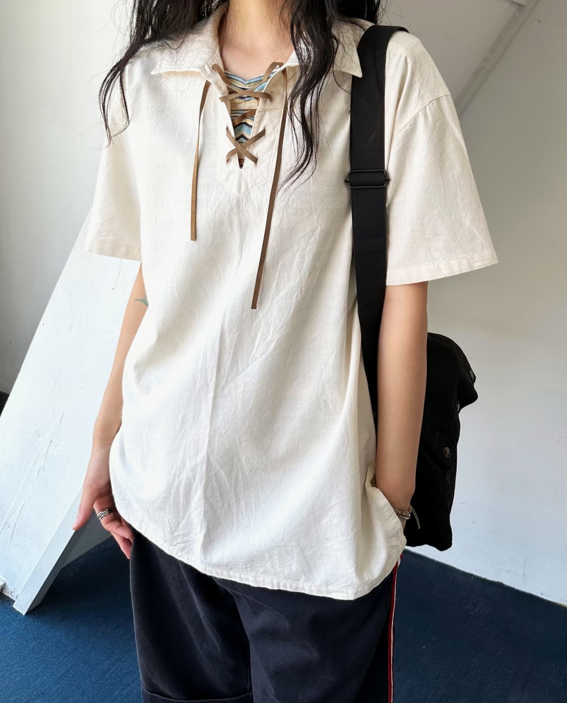 Natural cotton string design P/O shirt 상품이미지7