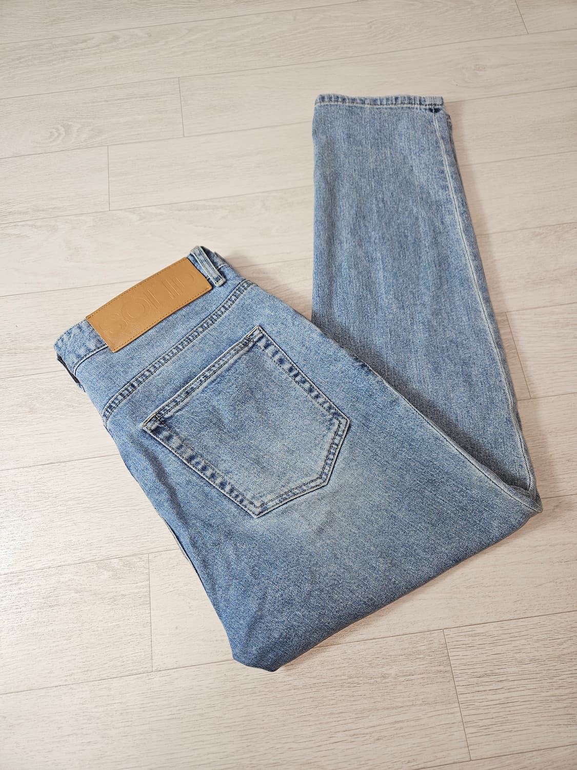 SOLID 솔리드옴므 가죽패치 데님팬츠 데미지 진 청바지 48 상품이미지1