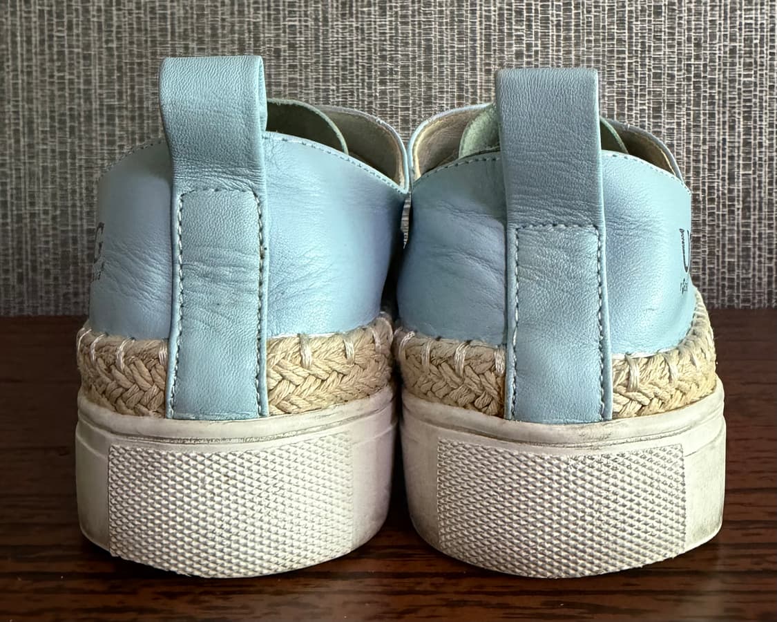어그 UGG 레더 슬립온 하늘색 흰색 가죽 양털 에스파드류 스니커즈 36 상품이미지7