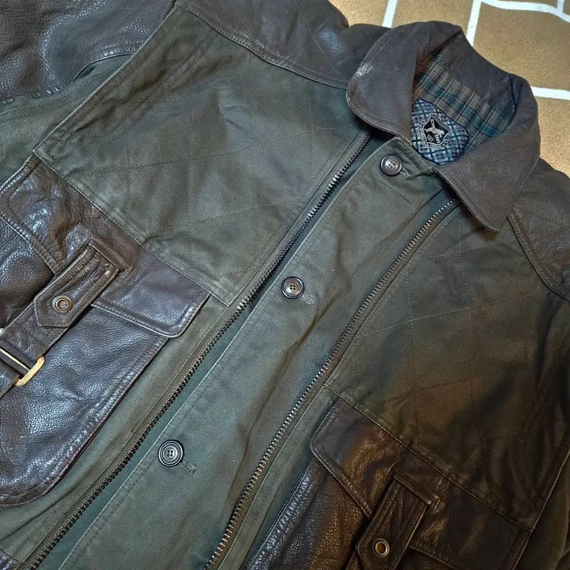 CHEETAN 90's Vintage 벨트 포켓 가죽 블럭 자켓 상품이미지7